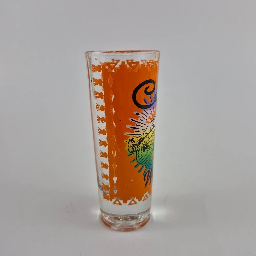 Vintage Cozumel Mexico Sea Turtle Shot Glass Orange Tall Shooter Souvenir
